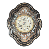 2109731 Clock Bull's eye blackened wood alabaster Napoleon III late nineteenth