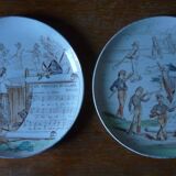 Pair of old plates Terre de Fer / Creil and Montereau, musical subjects