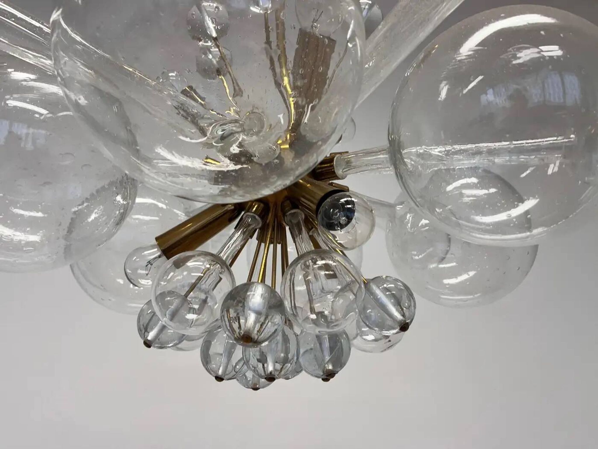 Design art glass and brass chandelier by Rene Roubicek, Czechoslovakia, 1960s
