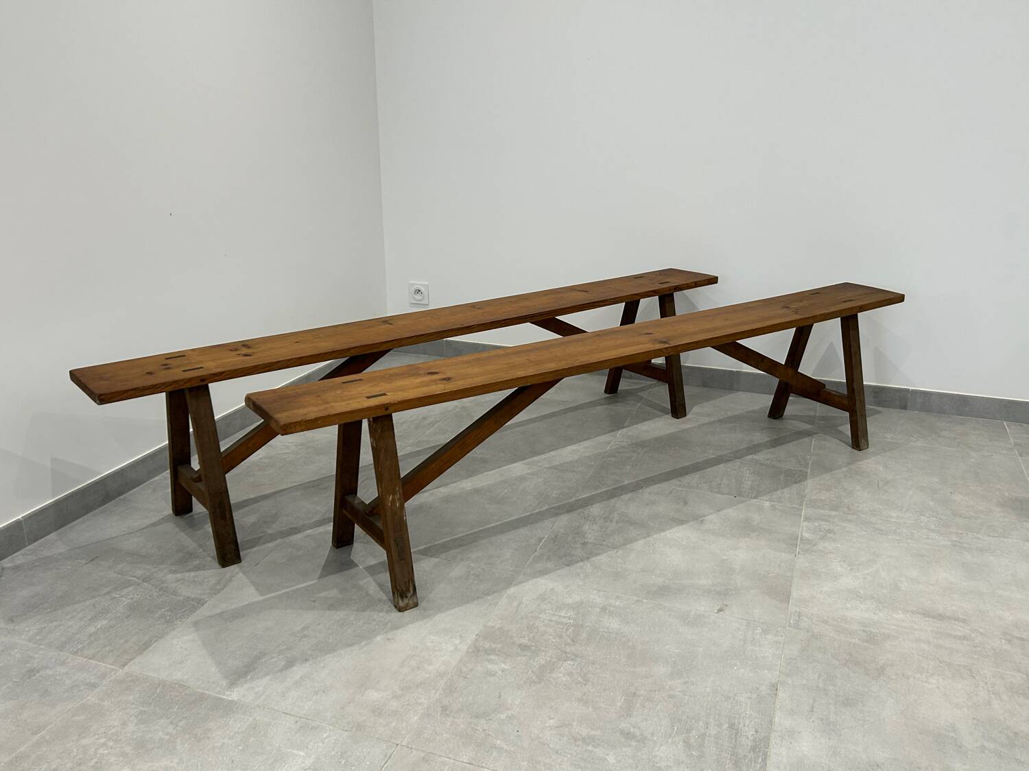 Pair of natural wood benches