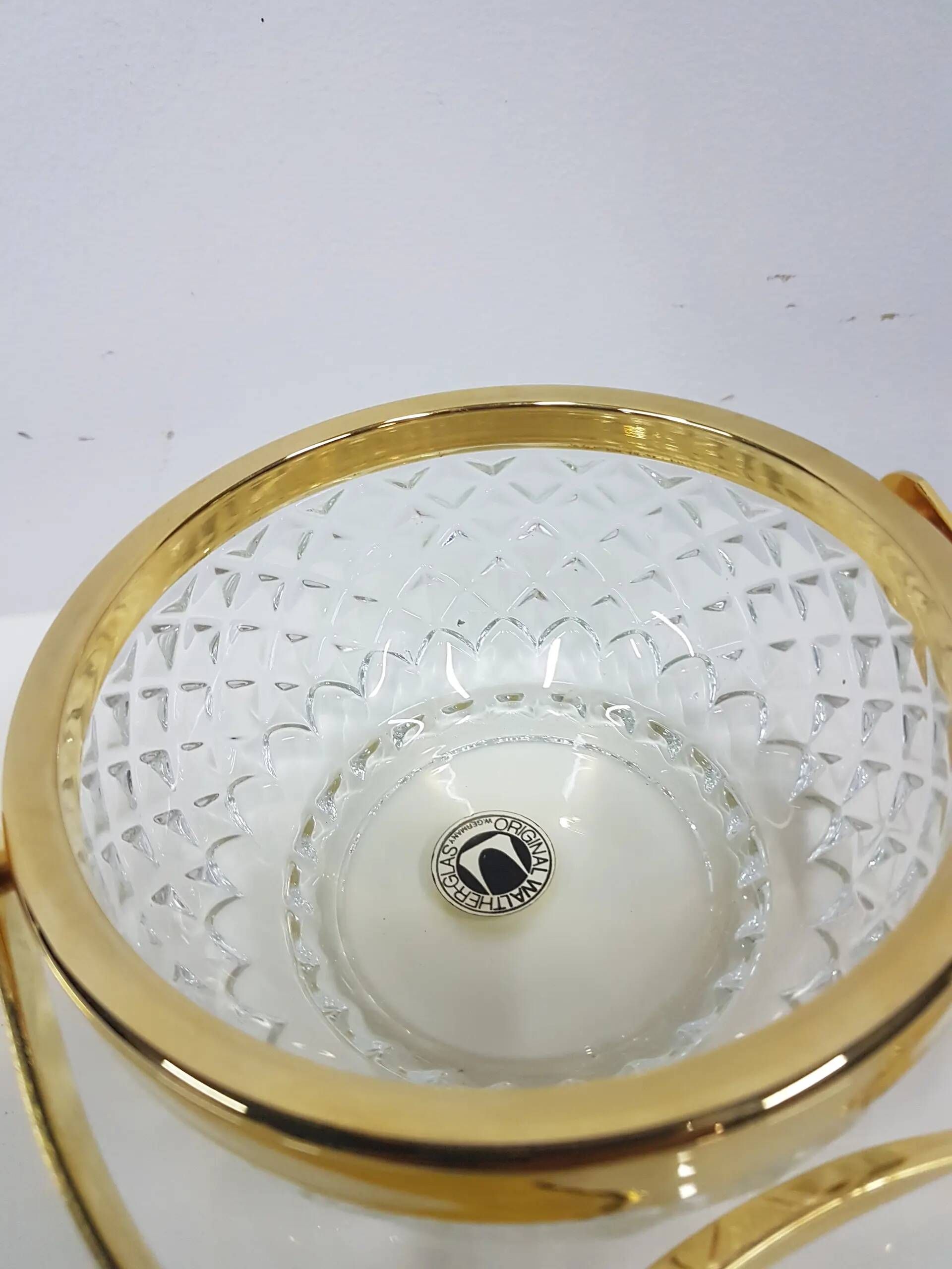 Transparent crystal basket with a gold-plated metal handle, Walther Glas, G