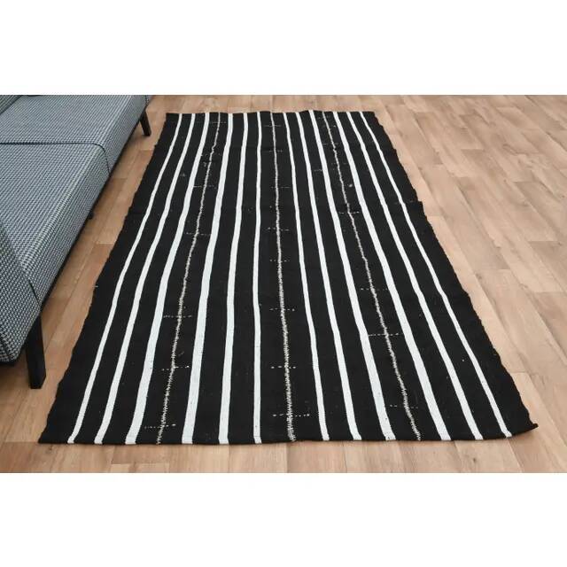 Striped Kilim Black White Vintage Handmade Area Rug  148x261