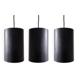 Set of 3 black cylinder pendant lamps, by Eila & John Meiling for Louis Poulsen, Denmark 1967