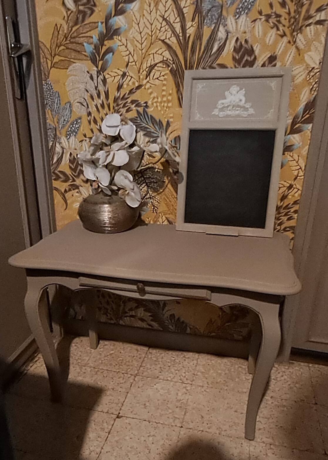 Rectangular solid wood coffee table painted gray 1960