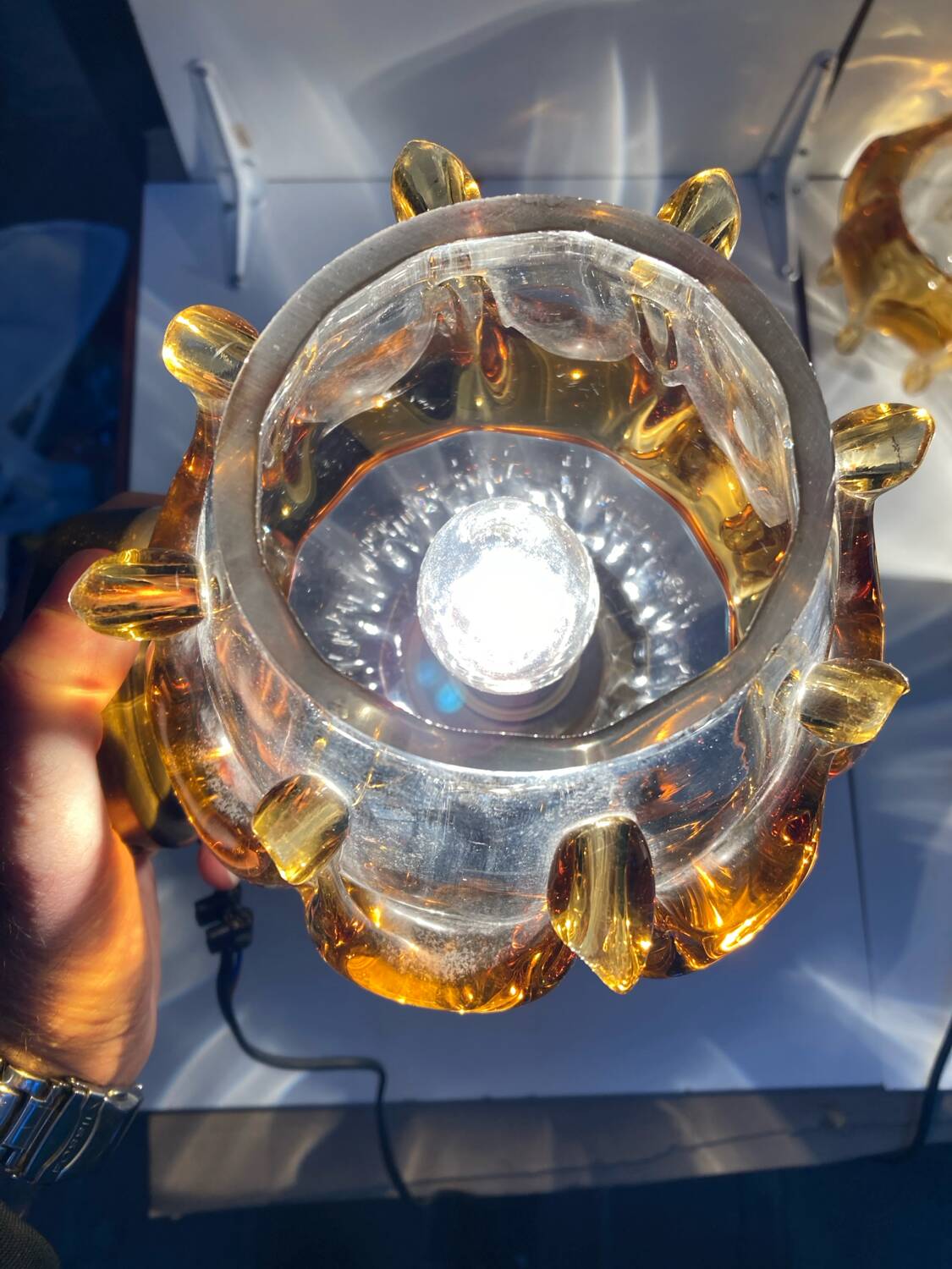 Pair of Murano glass wall sconces, vintage Italian 70s.