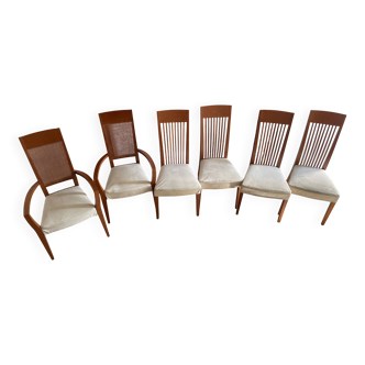 Set of 6 Calligaris dining chairs in wood and Alcantara.