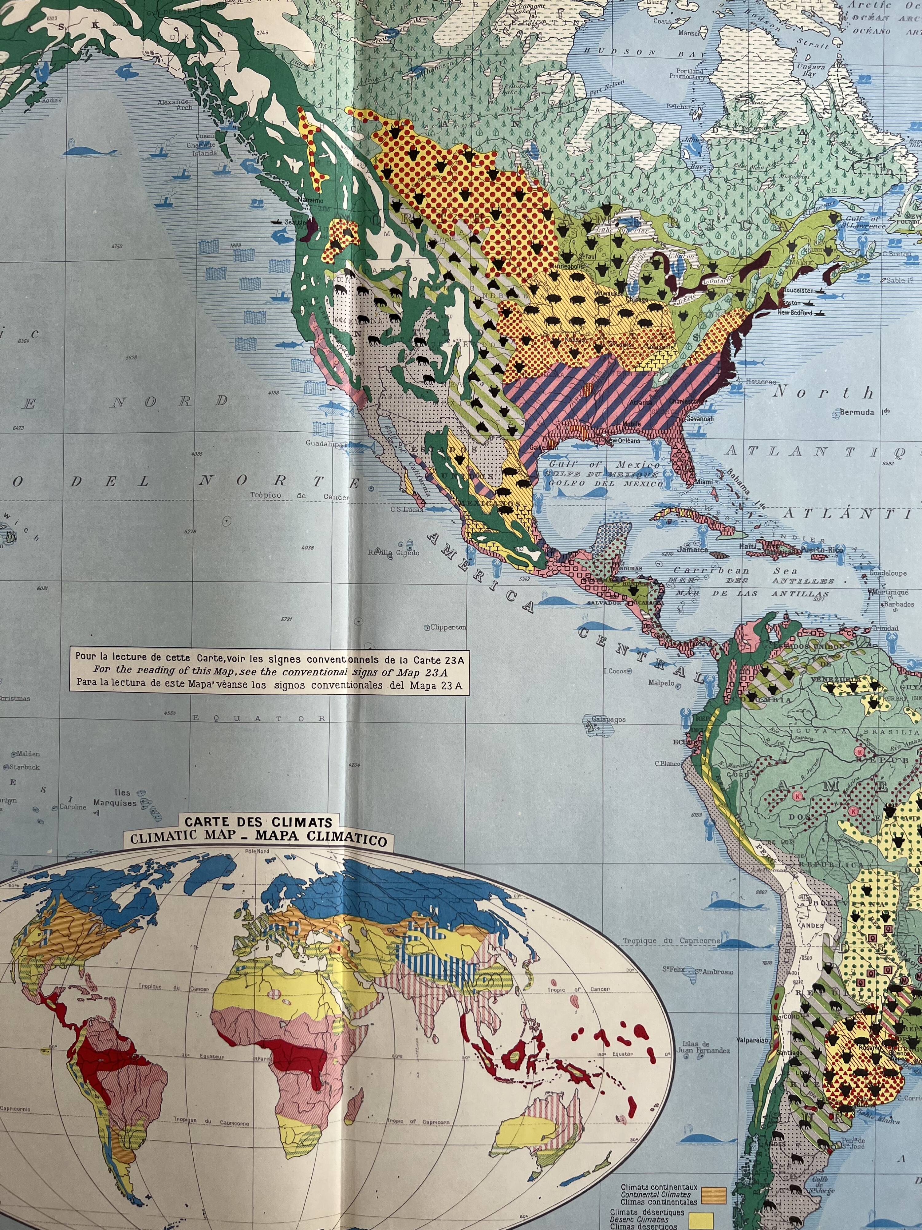 Old Agricultural Map of the New World & Map of Climates | Amériq