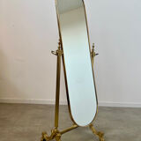 Old free-standing mirror in gilded brass in psychedelic neoclassical style Years 40 France