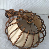 Vintage rattan pendant lamp with paper lampshade