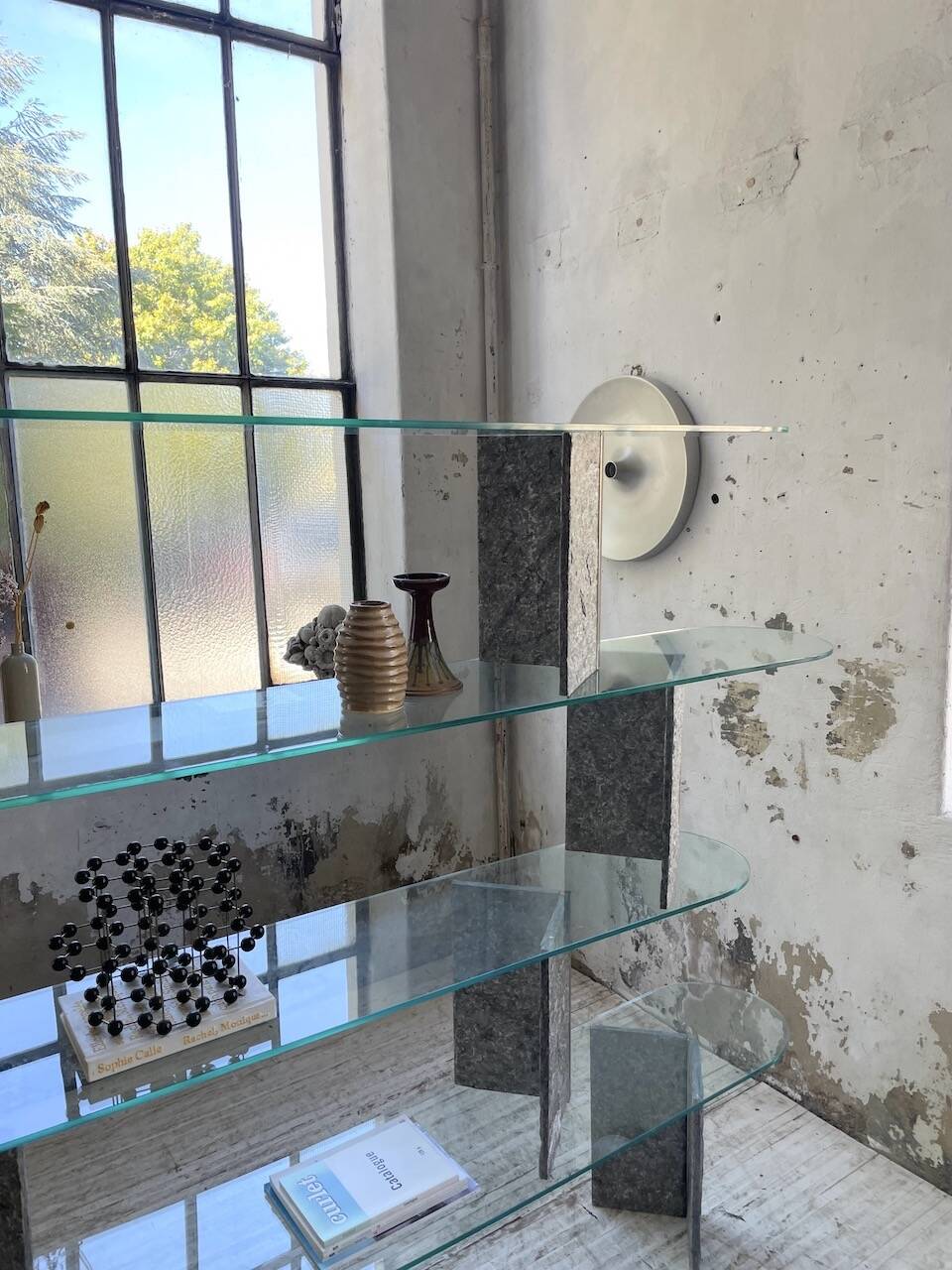 Roche Bobois stone and glass sculpture shelf 1970s