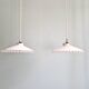 Pair of Art Deco pendant lights in scalloped white opaline, 1920-30