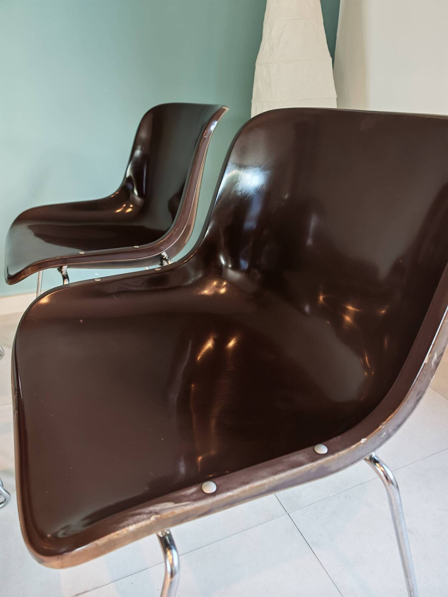 4 Vintage Space Age Chocolate Brown & Chrome Chairs 1970