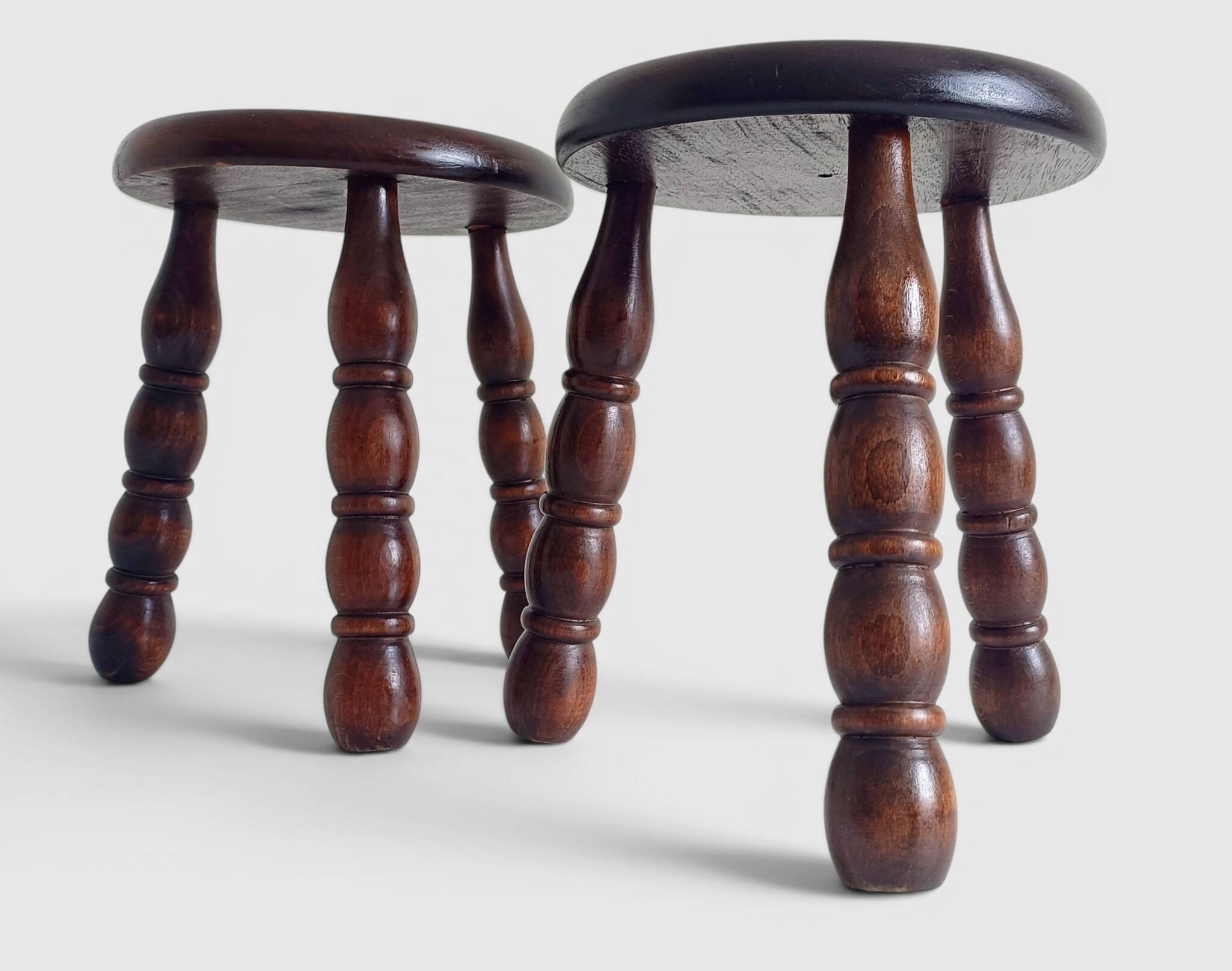 Mid-Century Chestnut Wood Stools Attributed to Charles Dudouyt, 1950s
