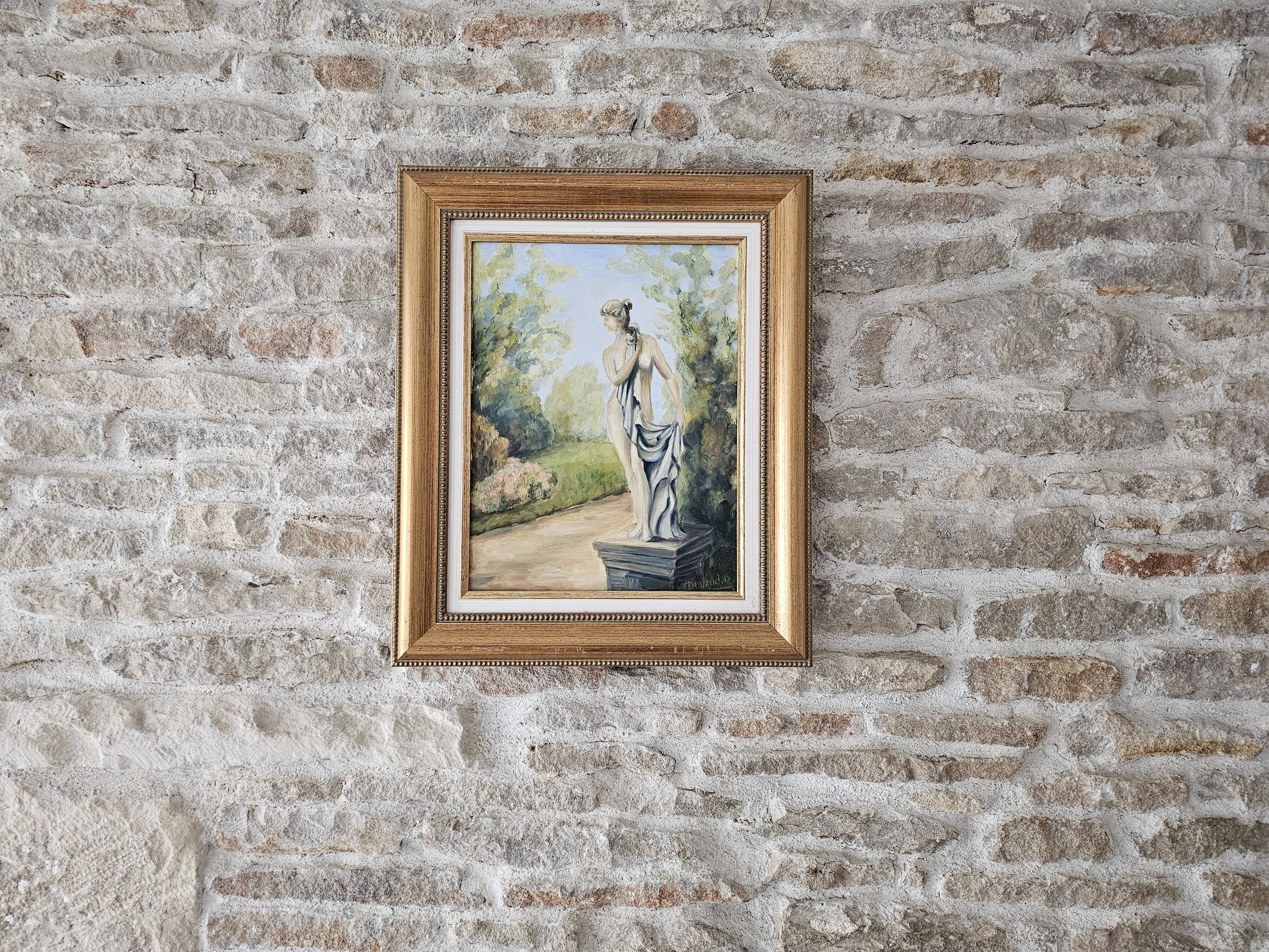 Oil on Canvas - Statue in a Park Signed Devaud