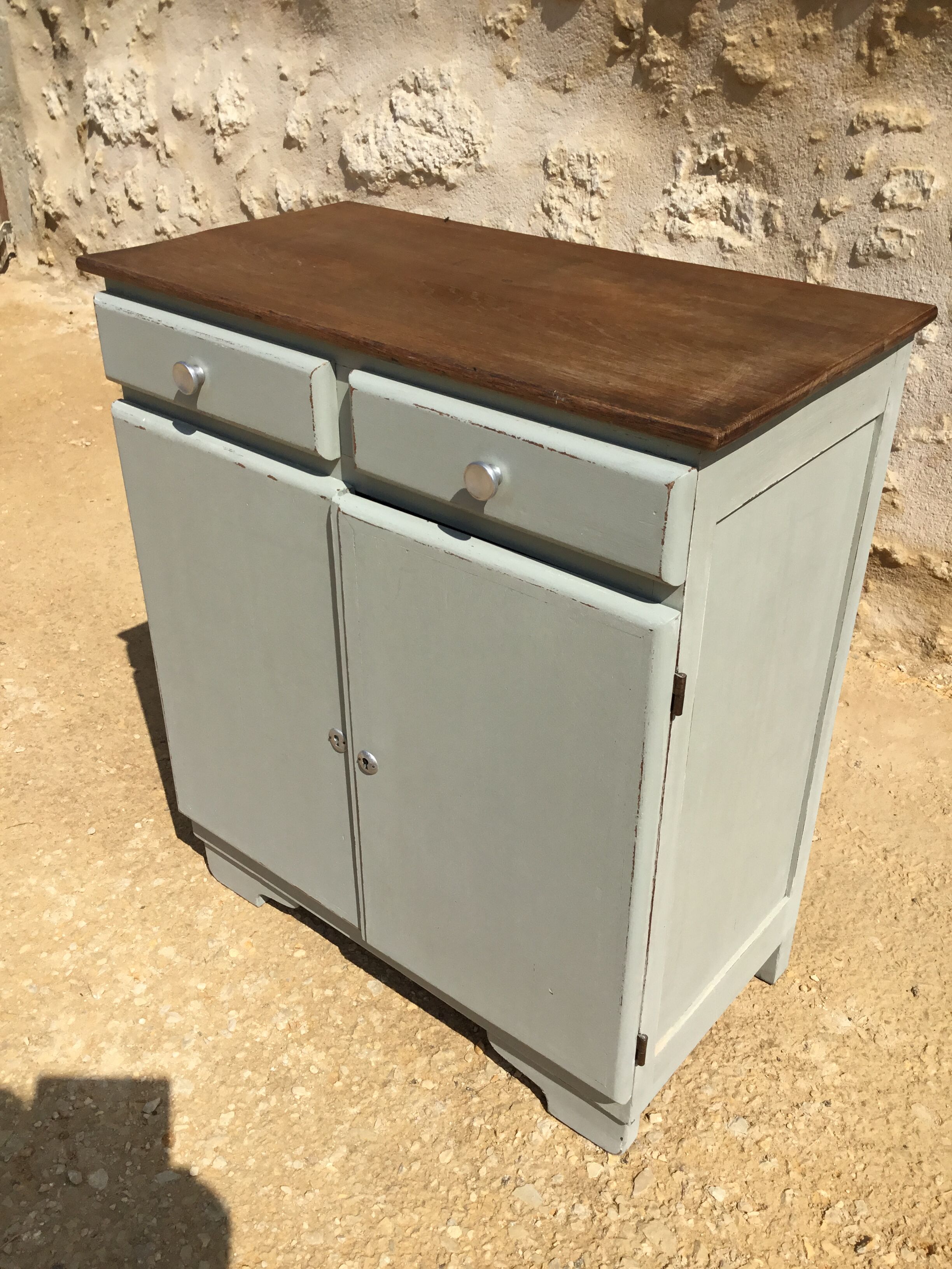 Sideboard in patinated oak and waxed top in natural wood