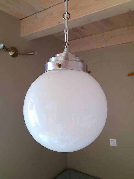 Art Deco white opaline glass globe pendant light