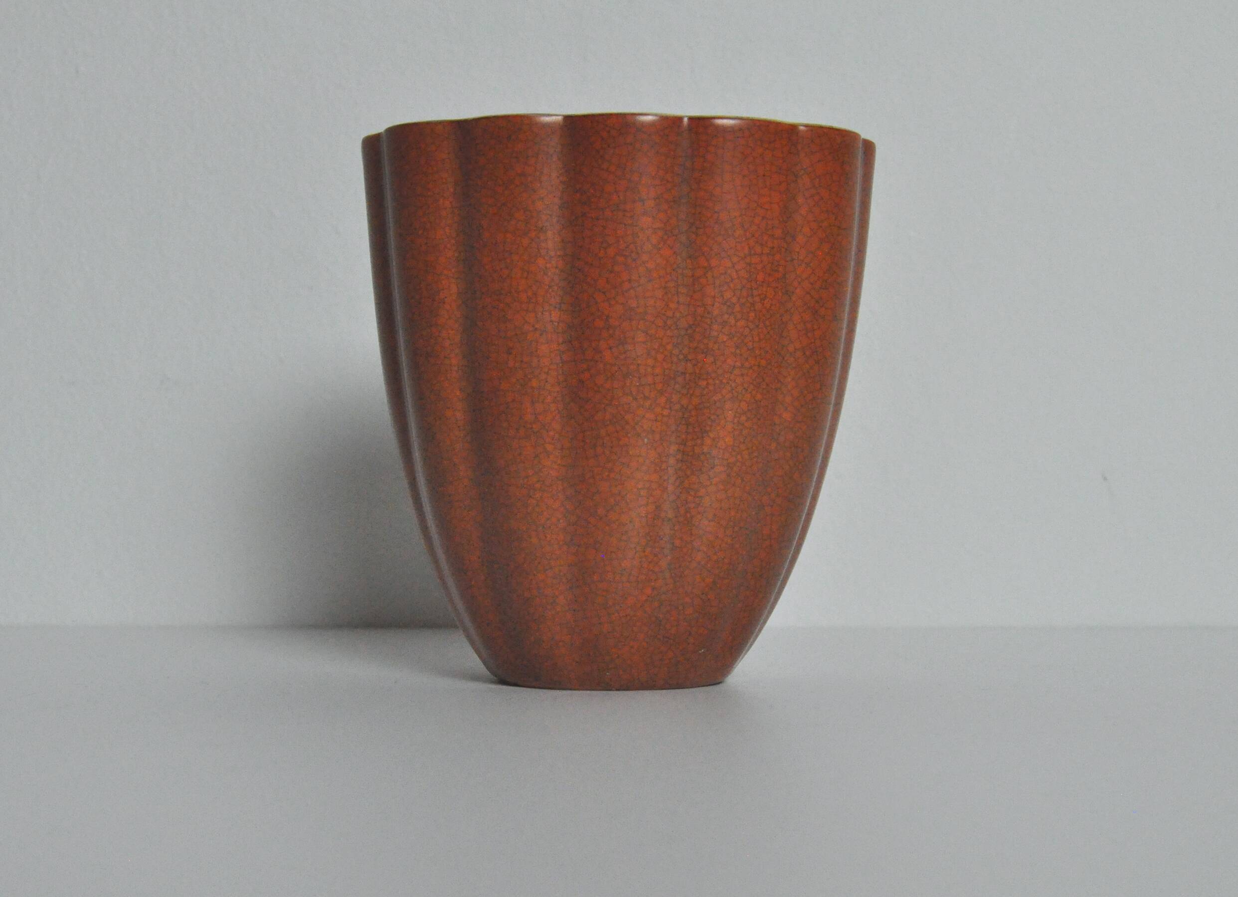 Crackle glaze porcelain vase, gold and orange-brown on grey, Denmark 1930s