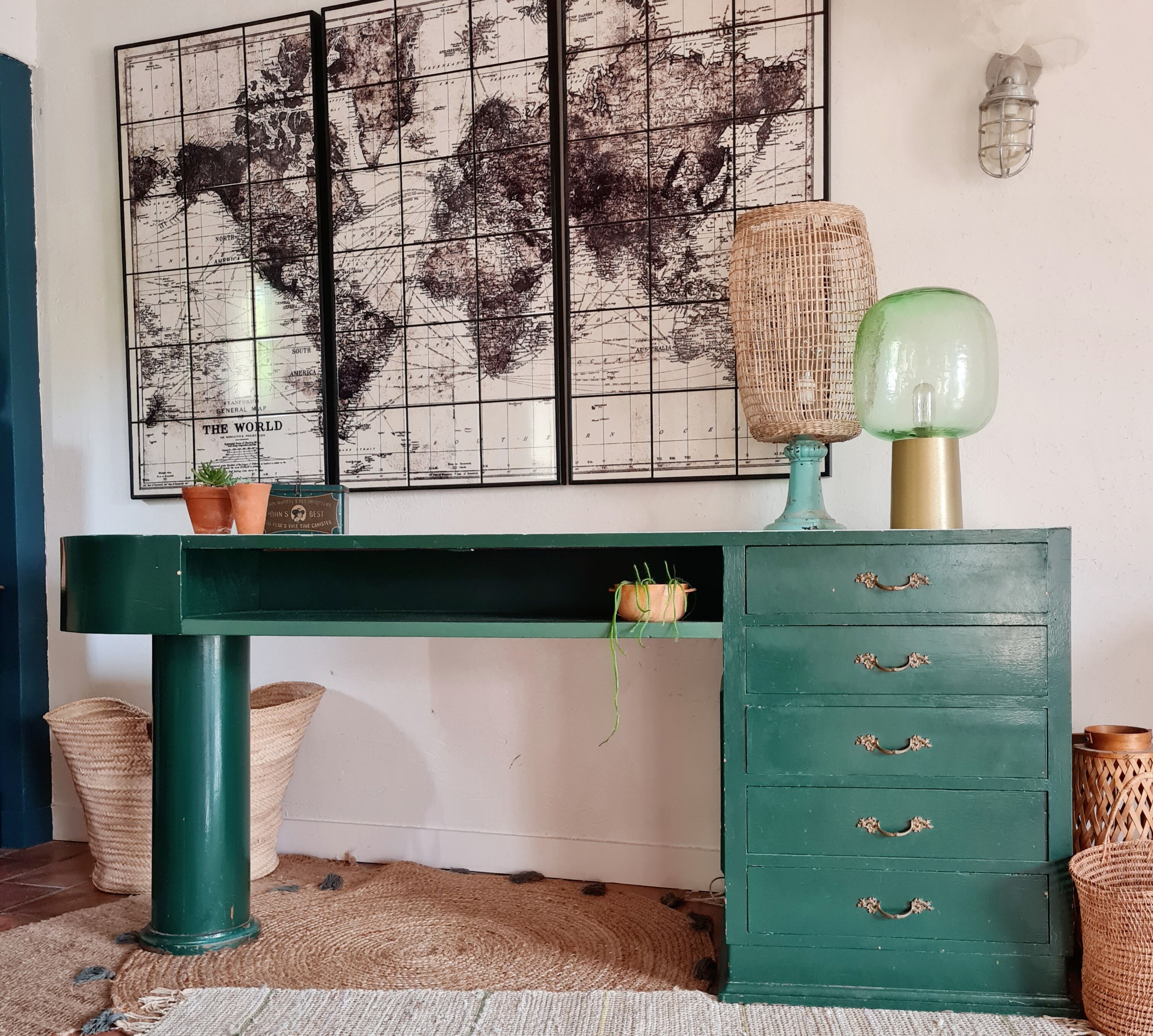 Green antique craft furniture counter