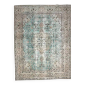 Tapis d'aire vintage persan fait main en laine et coton bleu clair des années 1970 285x383