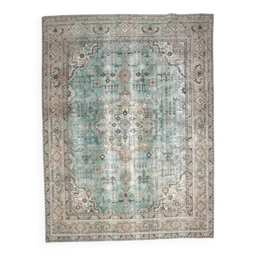 1970s Vintage Persian Handmade Wool Cotton Light Blue Area Rug 285x383
