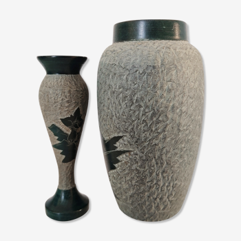 Set of two carved stone vases