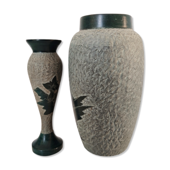 Set of two carved stone vases