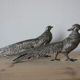 Pair of silver metal pheasants