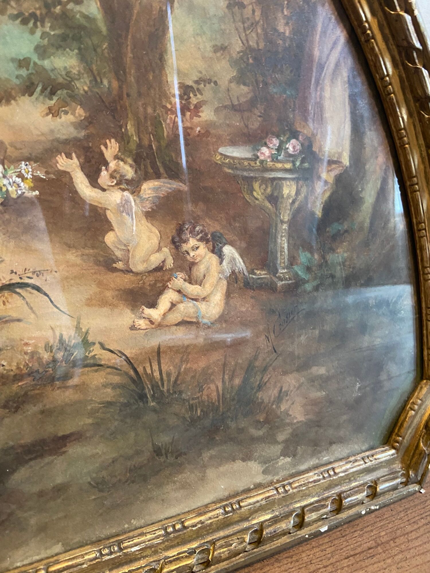 Watercolor painting XIXth Century antique decoration signed M.Censier