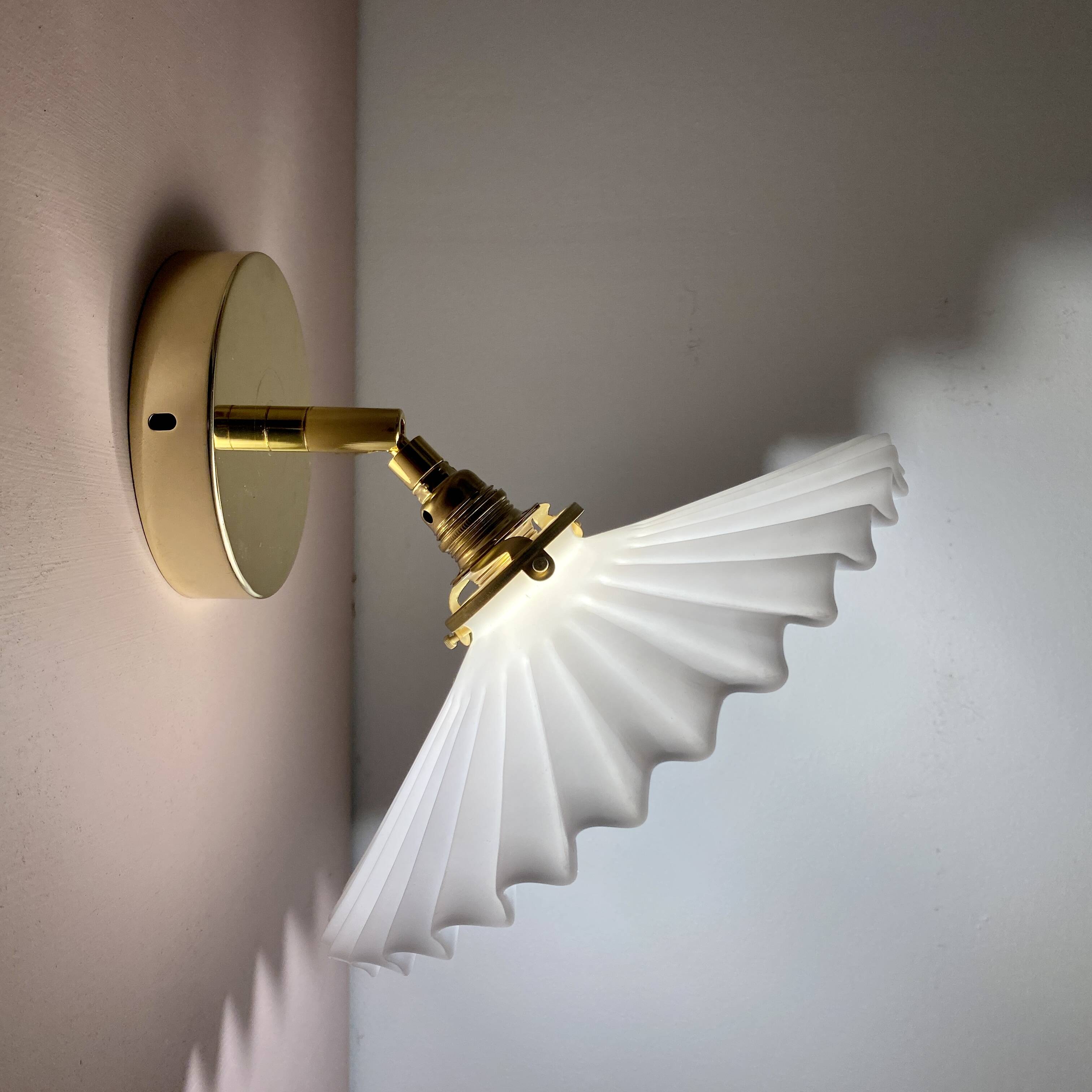 Vintage lampshade wall light in white opaline