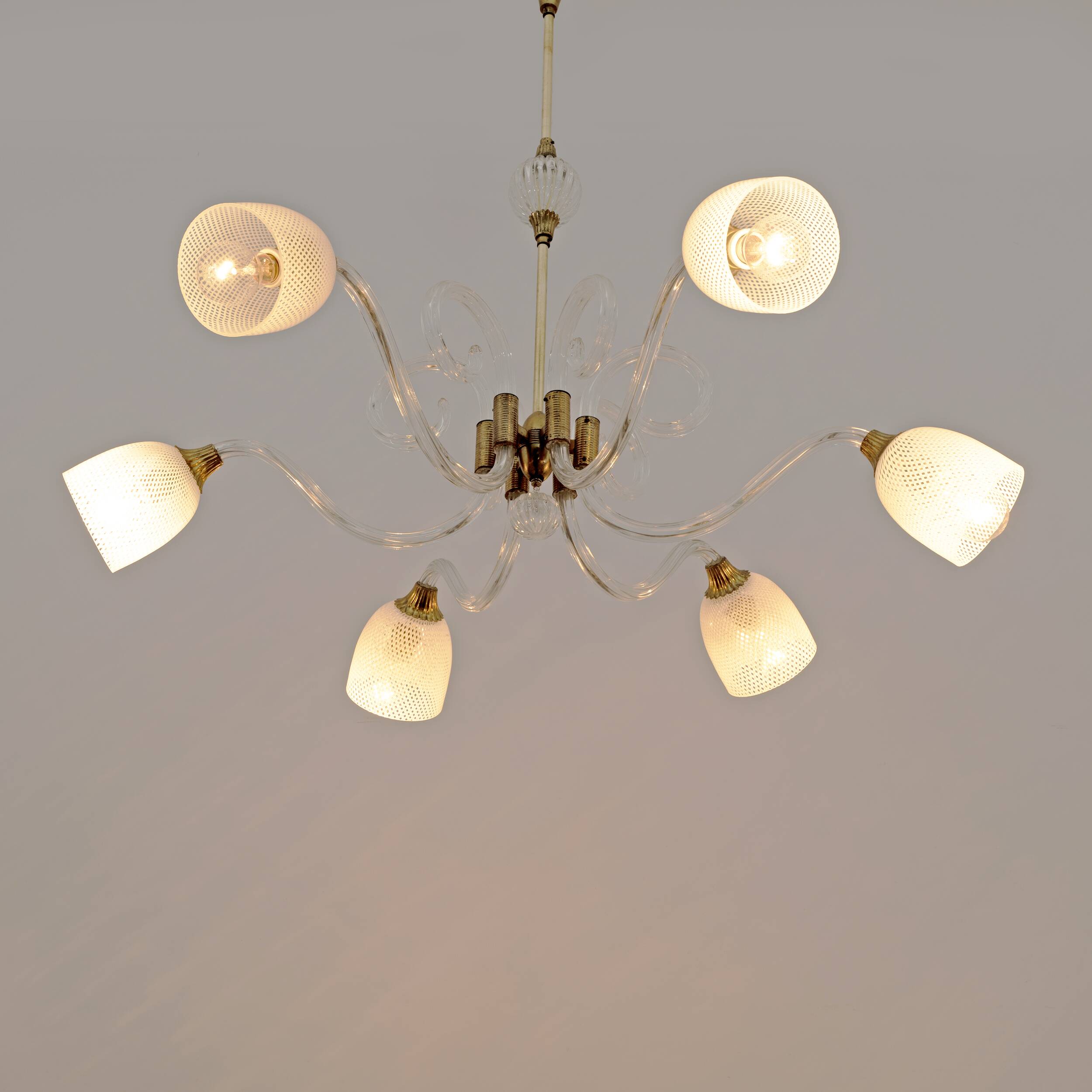 Lustre Art Déco en verre de Murano et laiton italien Ercole Barovier, années 1935