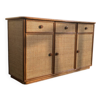 Vintage 1980s rattan sideboard by Roche Bobois