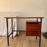 lacquered wood desk and black steel legs design from the 60s and 70s