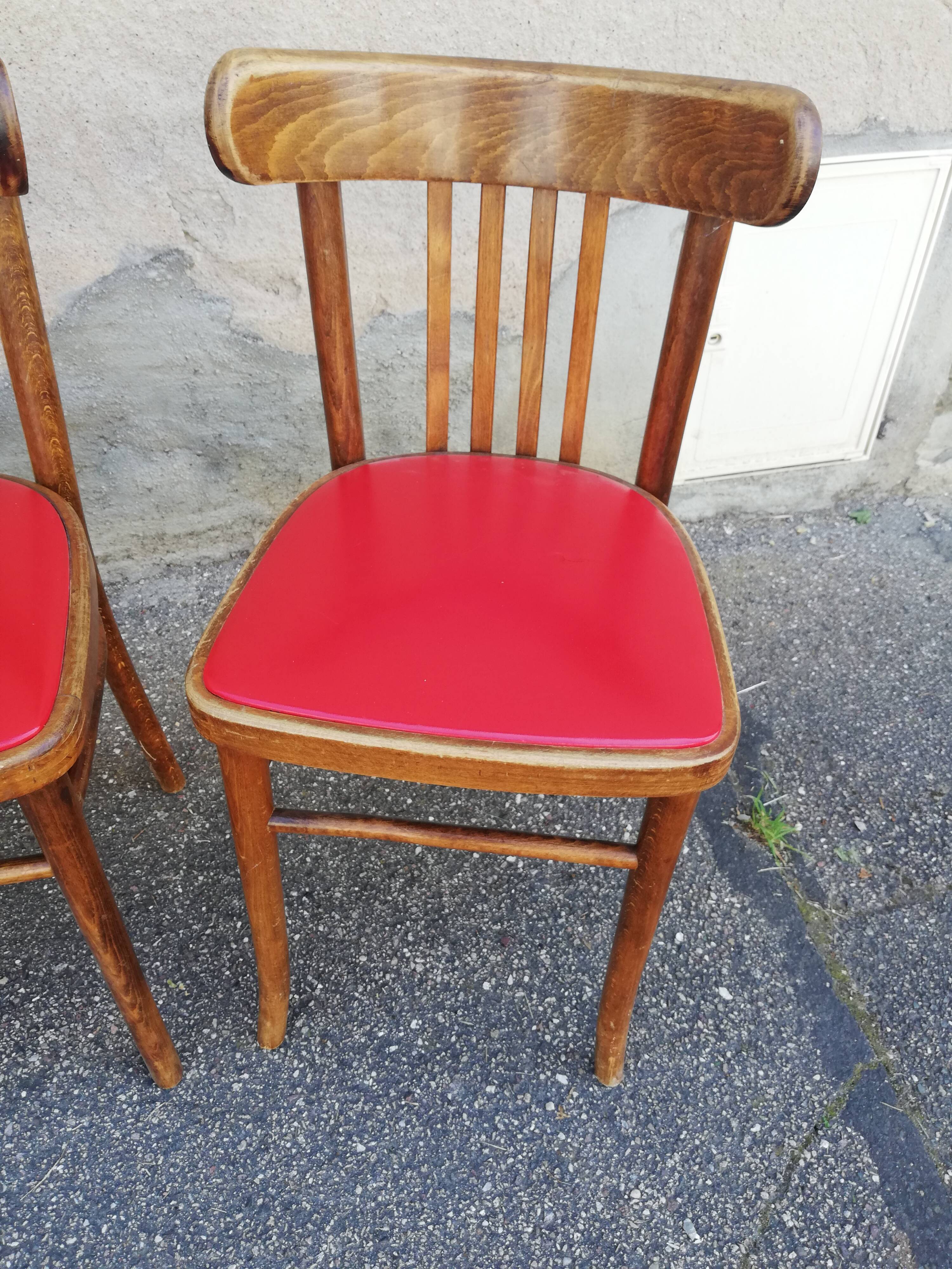 Set of 4 chairs bistro wood and red skai
