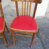 Set of 4 chairs bistro wood and red skai