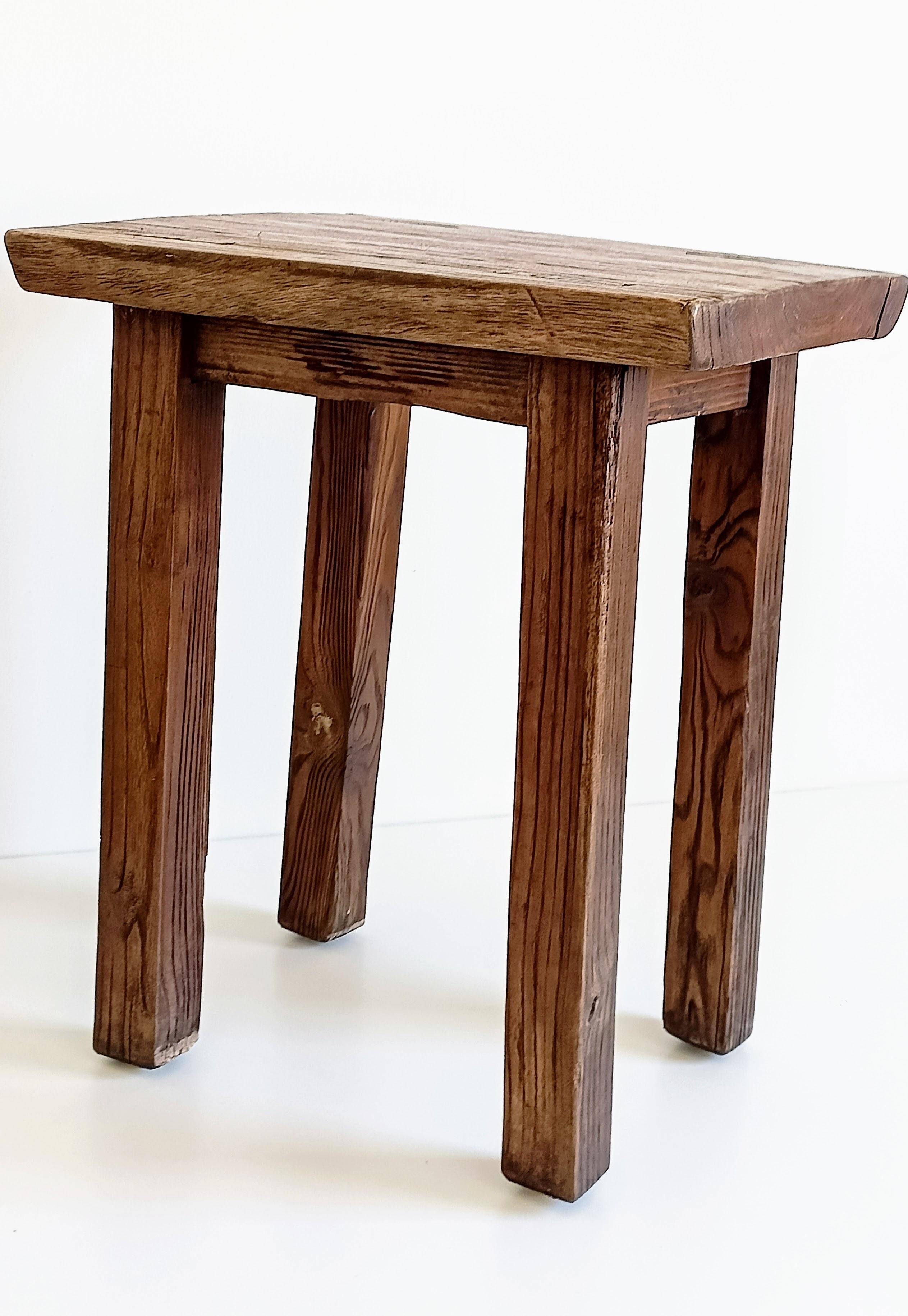 Spanish Baroque Oak Side Table or Stool, Wabi-Sabi Style, 18th C.