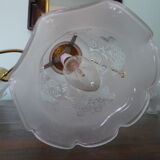 Gilded metal chandelier, 5 branches, opaque glass cupola - 60s/70s