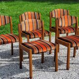 Set of 5 70s designer chairs in beech and orange and brown velvet Self éditeur