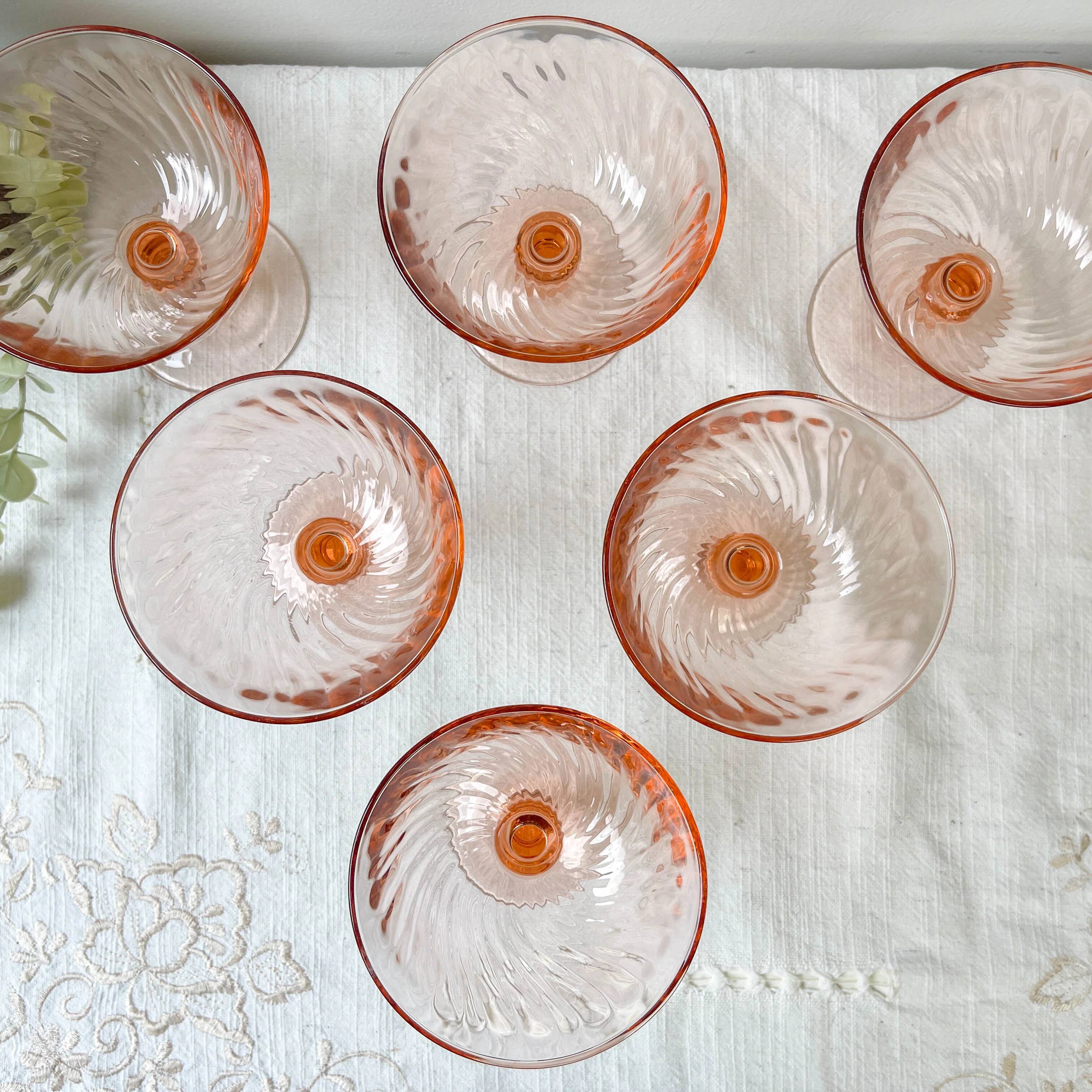 6 vintage pink glass bowls “Rosaline” Arcoroc Luminarc – French depression glass – Antique tableware made in France