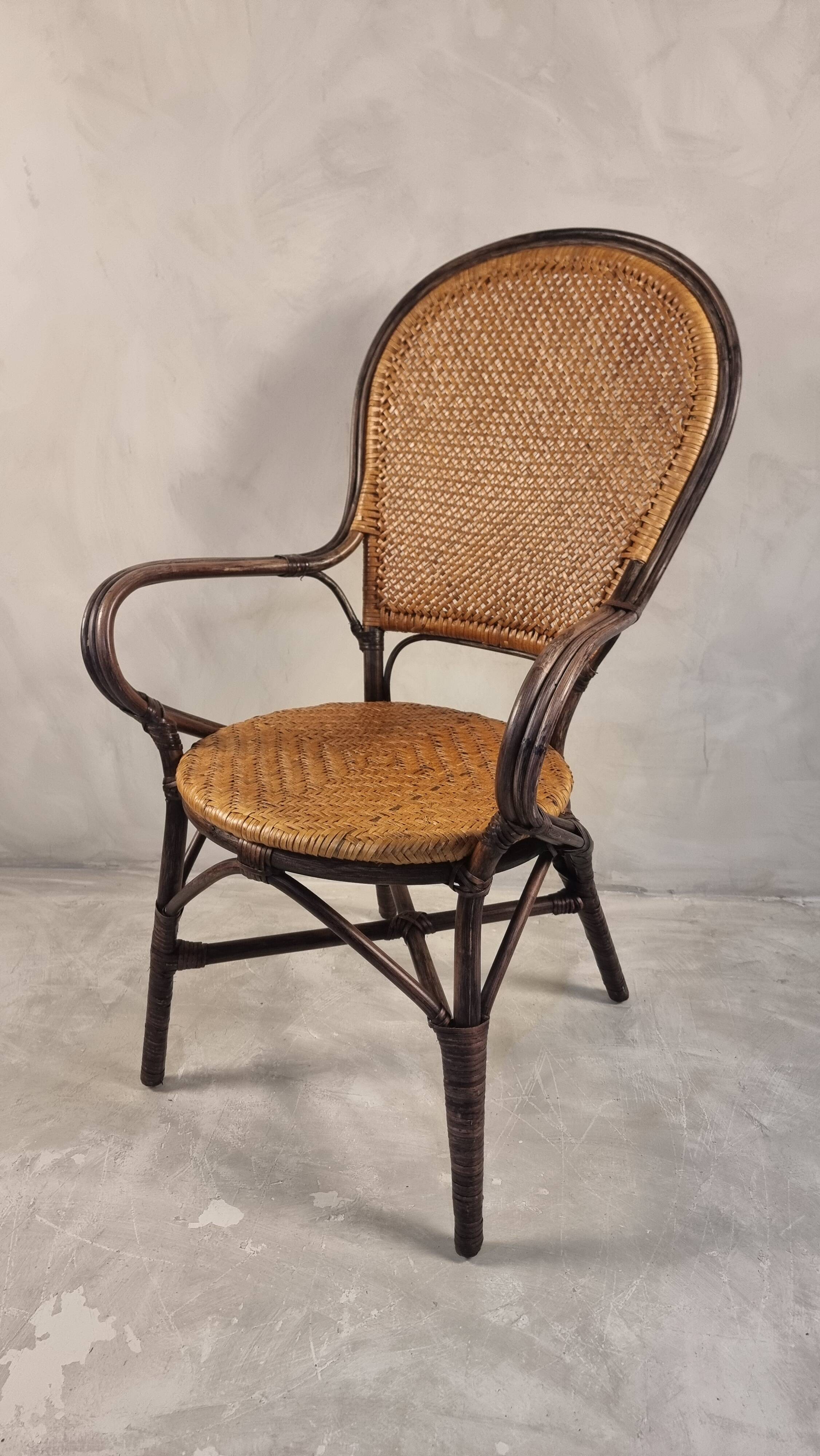 Fauteuil de salle à manger vintage en rotin hollandais