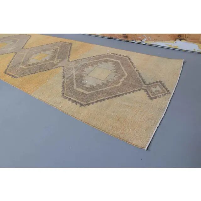 1970s Turkish Oushak handmade beige runner rug 92x344