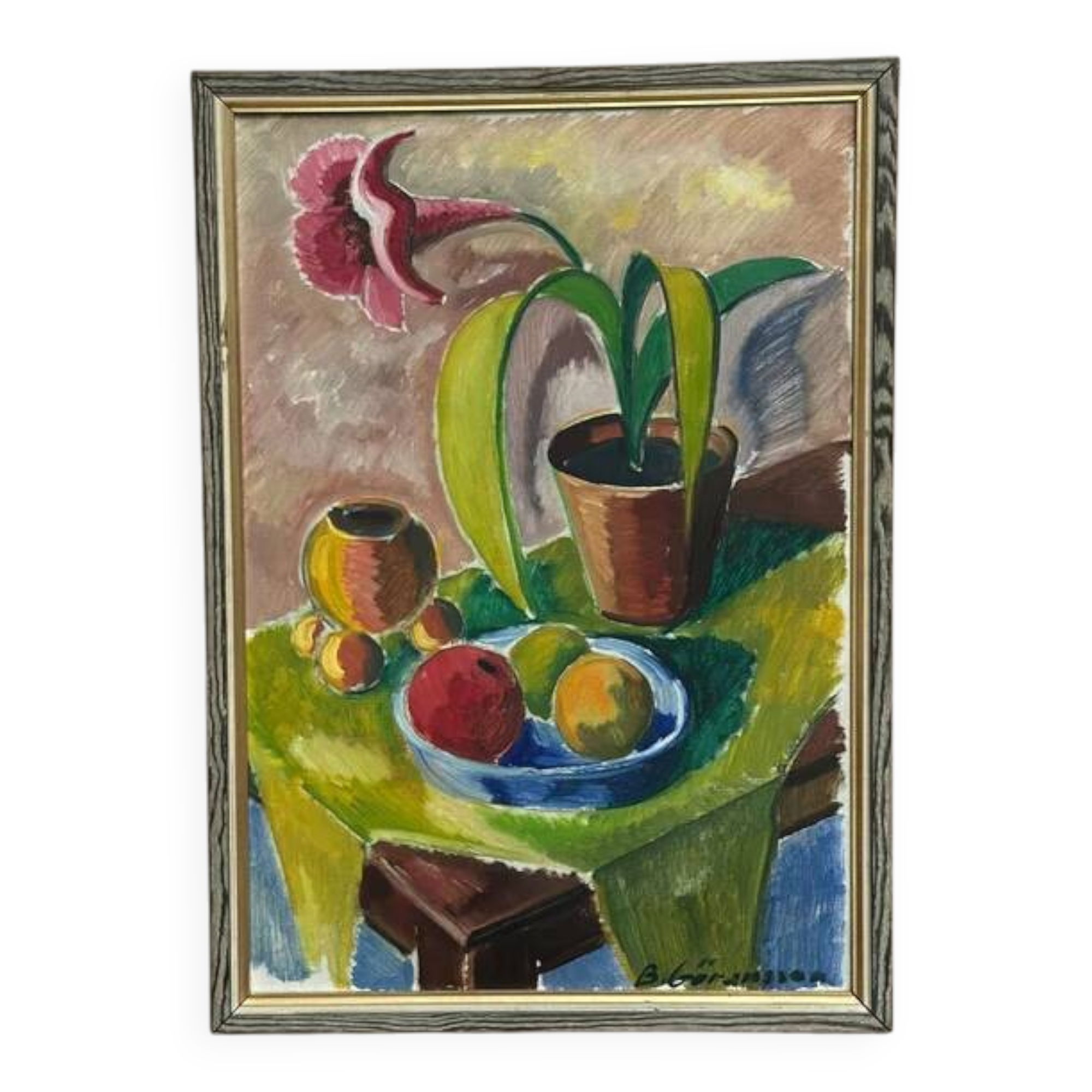 Original Swedish Oil on Canvas – “Flowers and Fruit” by Bror Göransson
