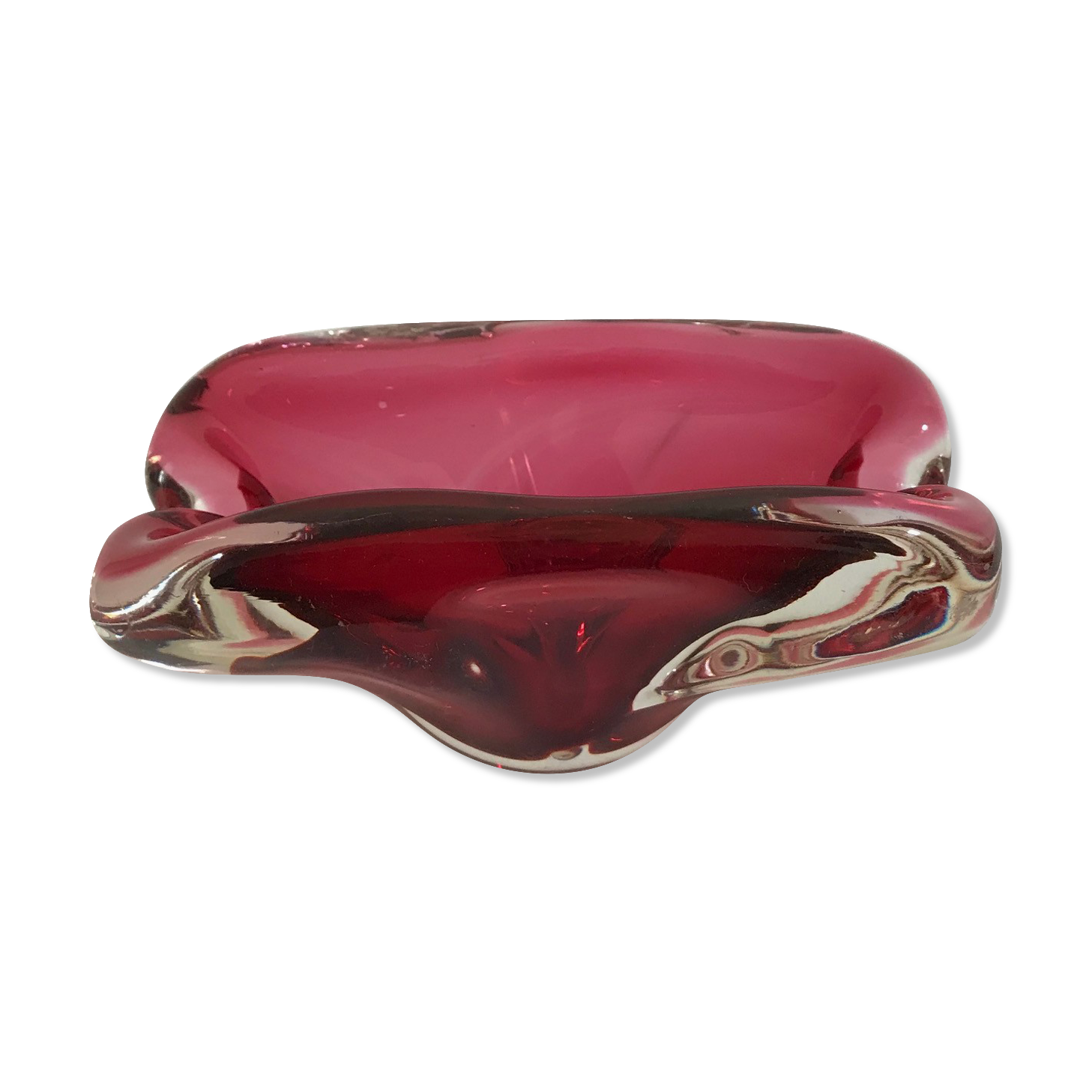Murano pink lined glass ashtray, 1960
