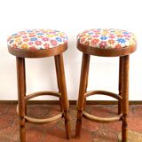 Pair of vintage wooden stools - vintage flower