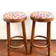 Pair of vintage wooden stools - vintage flower