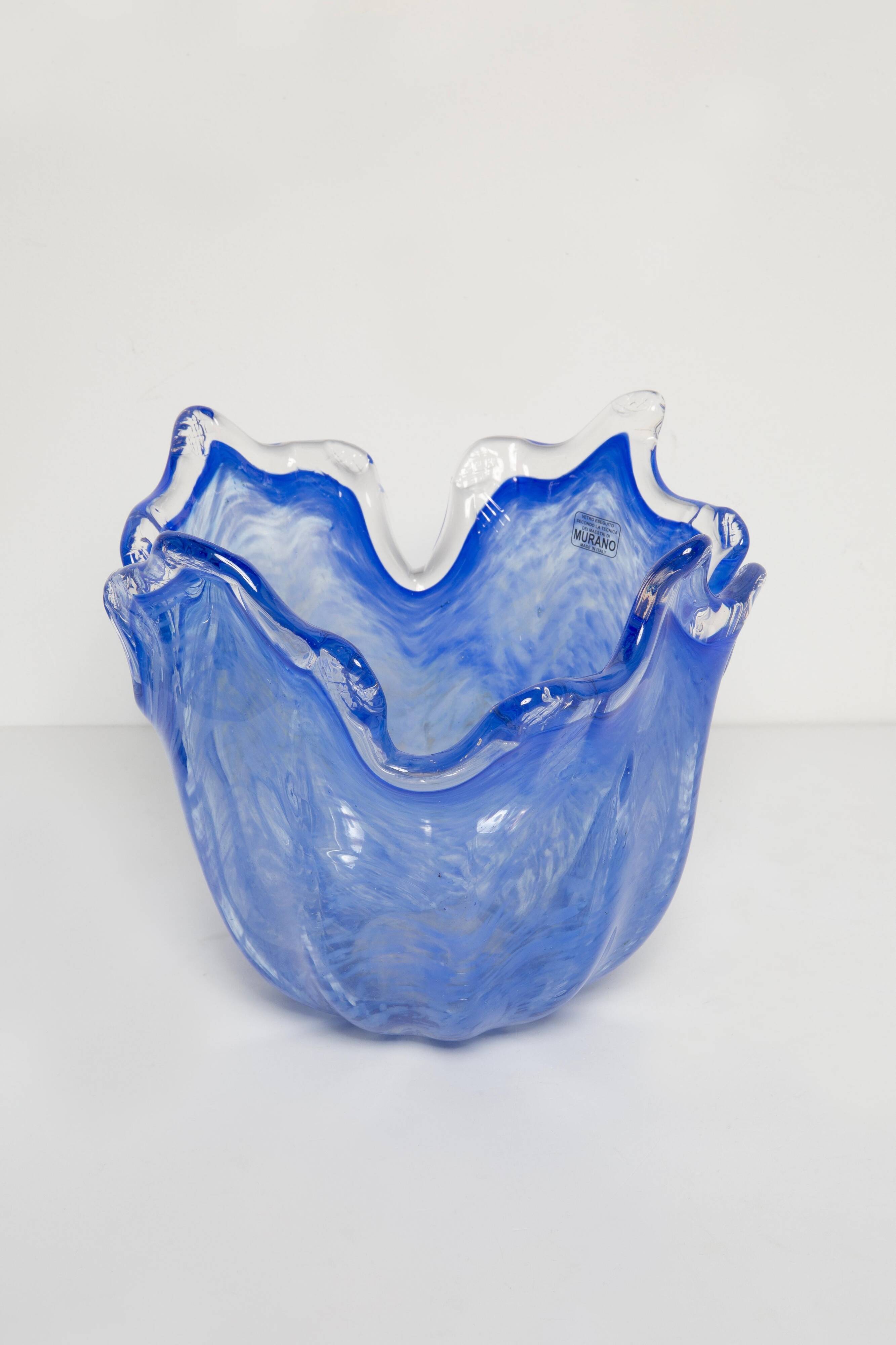 Medium blue Murano glass bowl, mid-century style, Italy, 2000s.
