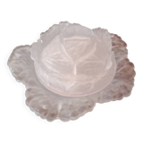 Glass candy box in cabbage shape - Portieux glassware signed