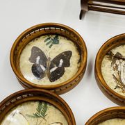 Vintage wooden coaster holder with 6 butterfly coasters.