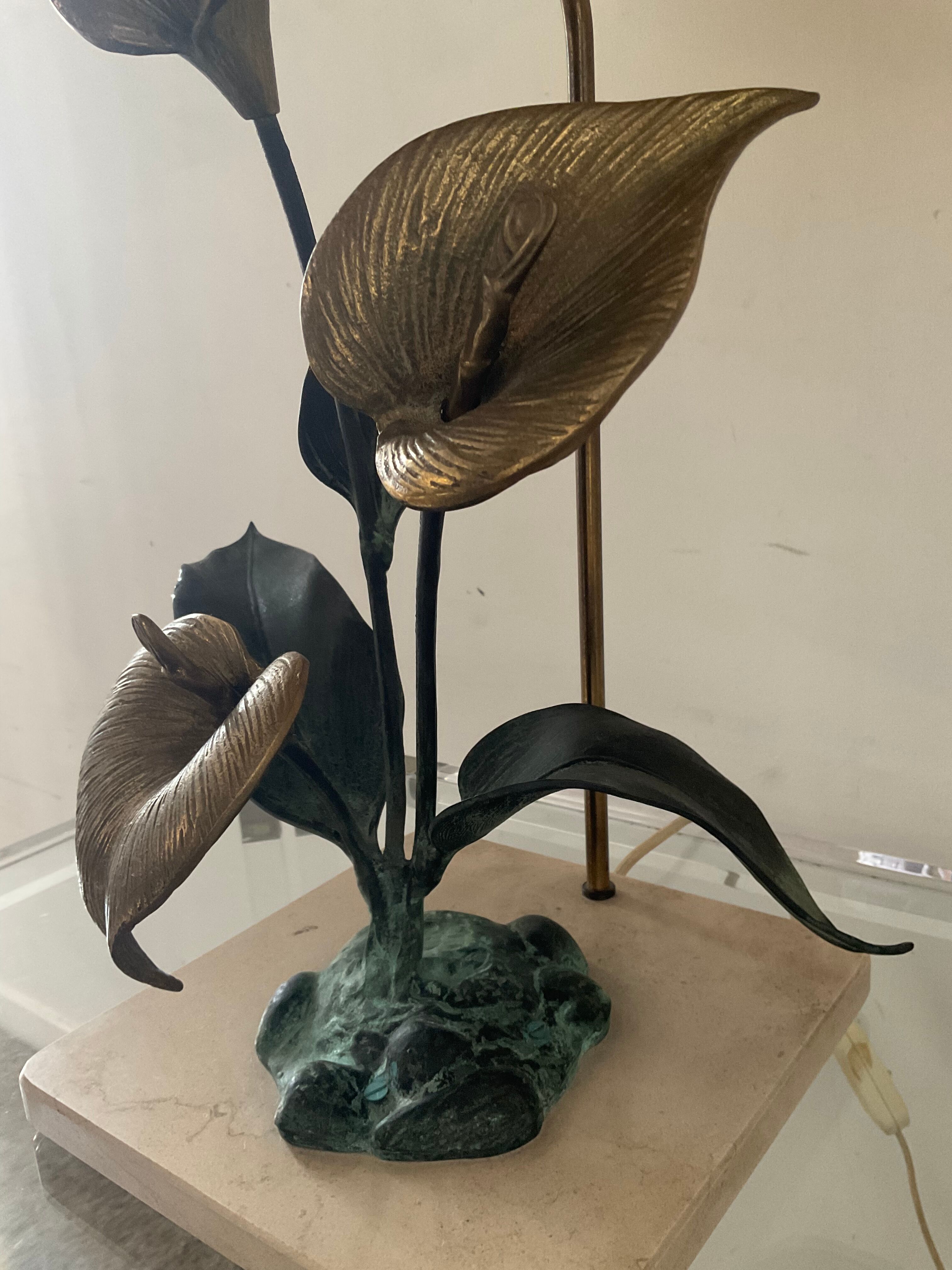 Vintage lamp in travertine and bronze 70s