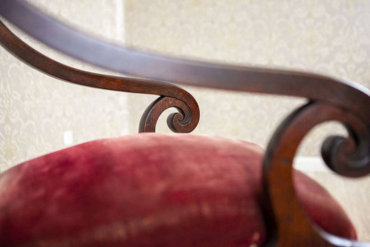 Set of Empire Mahogany Armchairs in Red Upholstery, 19th Century