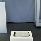 Trio of small rectangular serving dishes white and black Indonesian ceramic 21x16
